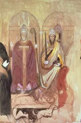 Der Papst und der Kaiser, Fresko in der Spanischen Kapelle, Santa Maria Novella, Florenz, 19. Jahrhundert